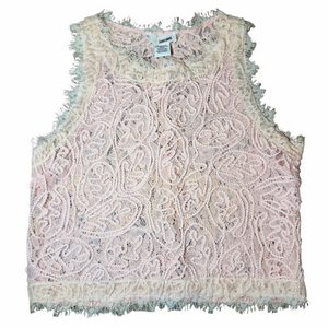 Sans Souci Dainty Feminine Pink Peach Lace Cropped Sleeveless Top Medium